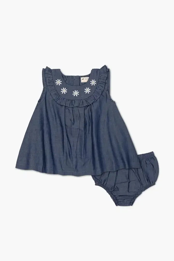 Embroidered Bib Dress_Chambray