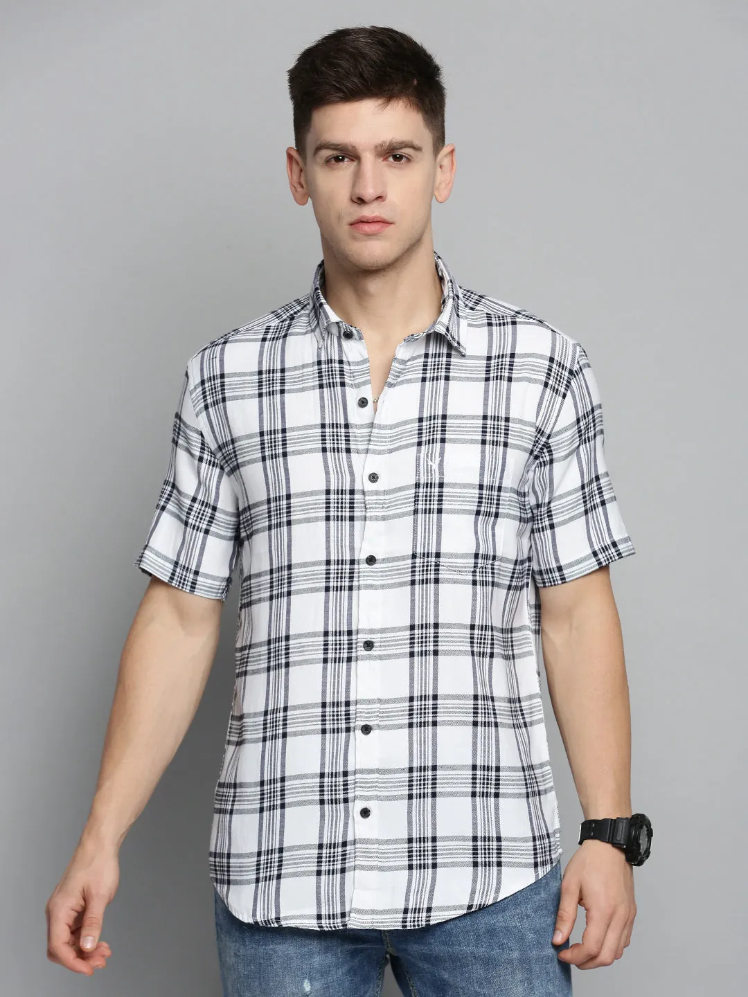 Men White Checked Casual Shirt