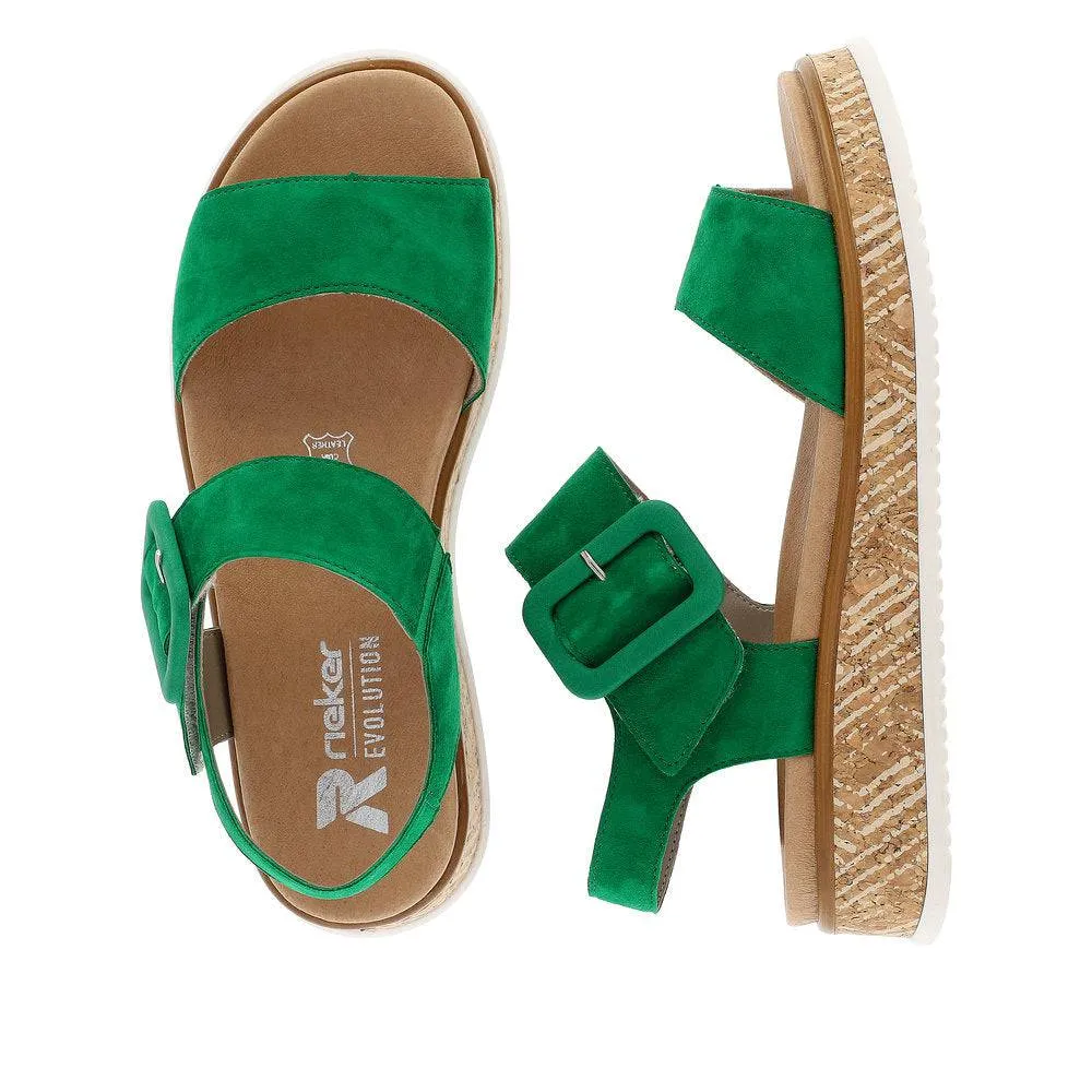 Rieker W0800-52 Ladies Green Suede Touch Fastening Sandals